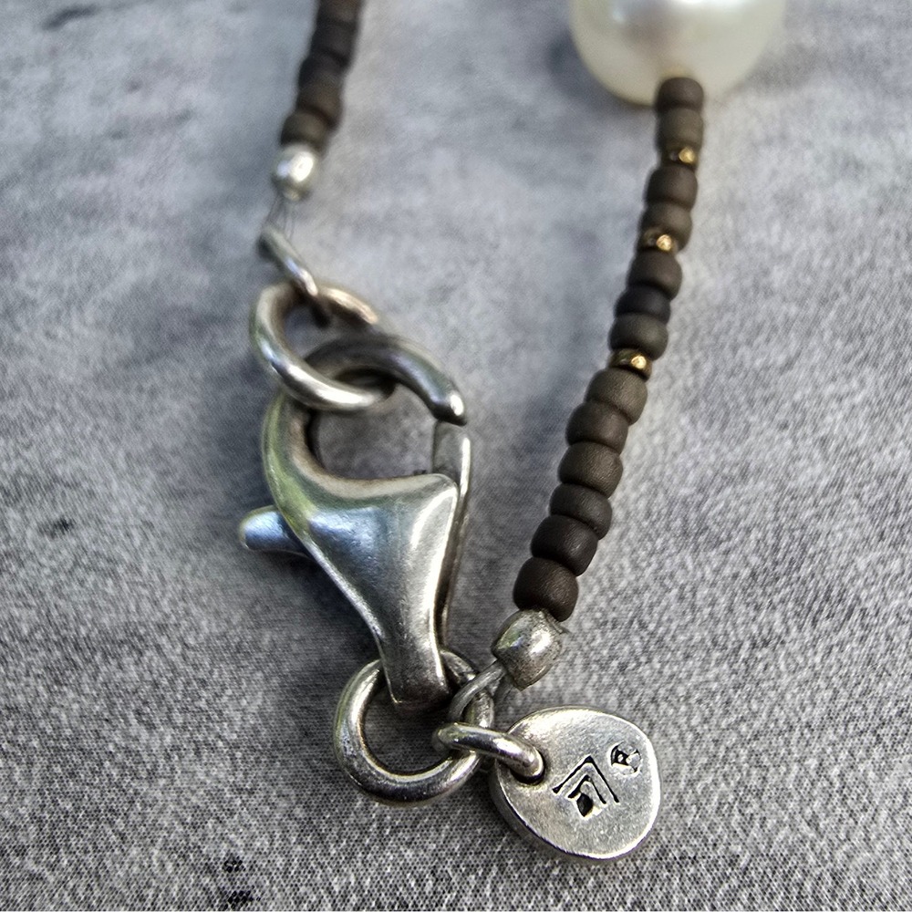 Silpada Retired Mixed Media Necklace Freshwater Pearl Shell Bronze 24 Inch - Picture 7 of 9